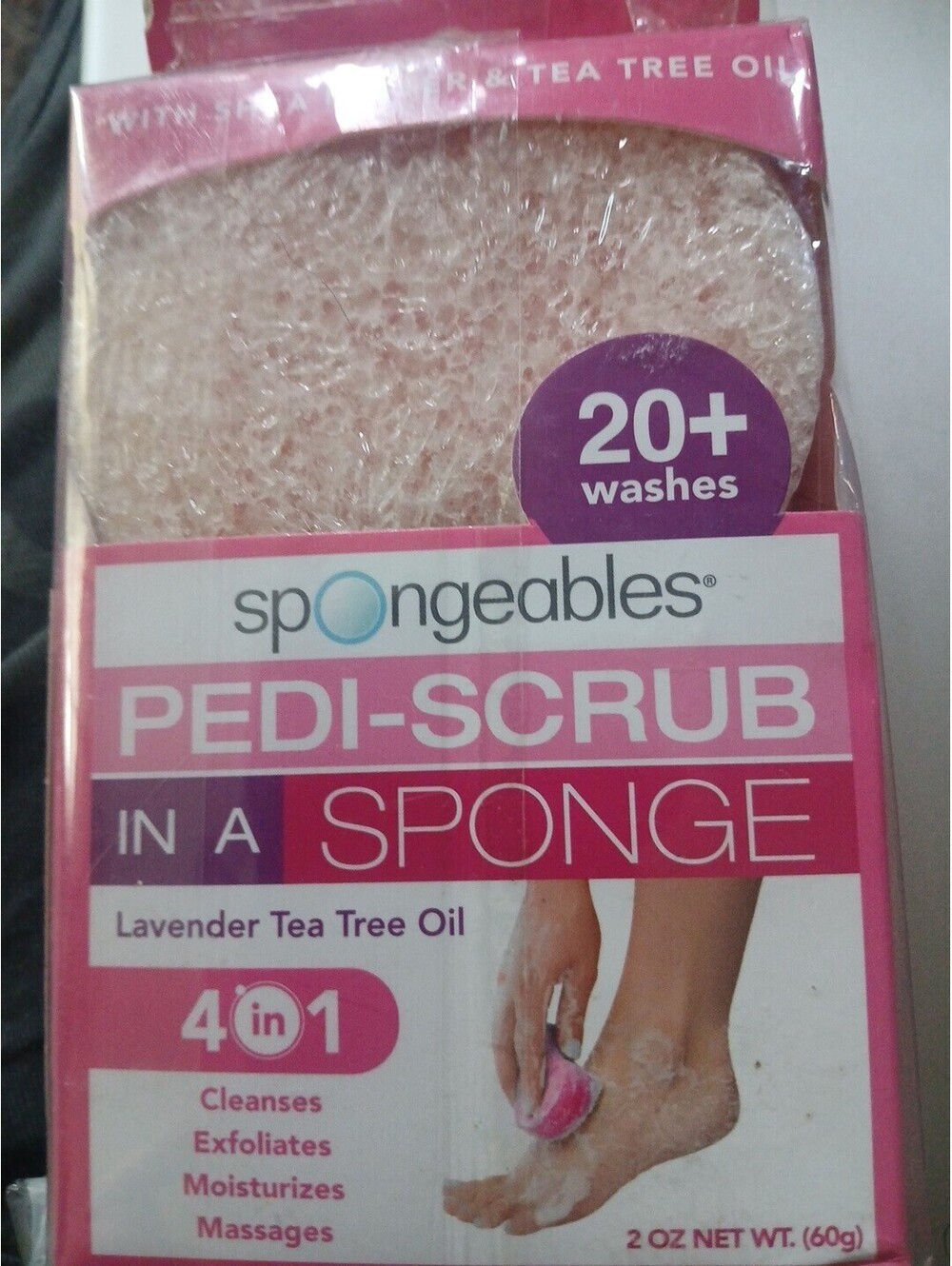 Spongeables Pedi-Scrub In A Sponge Lavender Tea Tree Oil lasts 20 washes